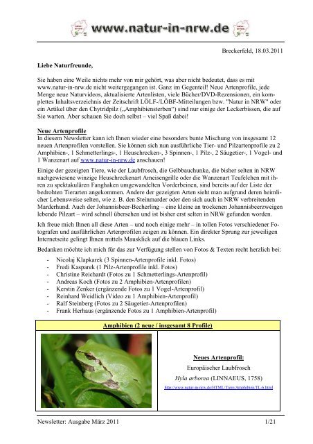 Newsletter: Ausgabe März 2011 1/21 Breckerfeld ... - Natur-in-NRW.de