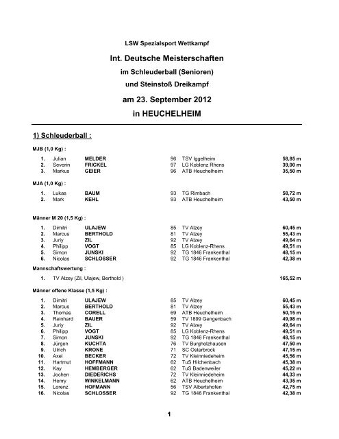 Internationale Meisterschaft Schleuderball (Senioren)