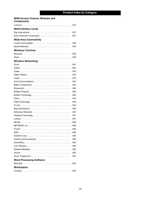 Product Index by Category - Home