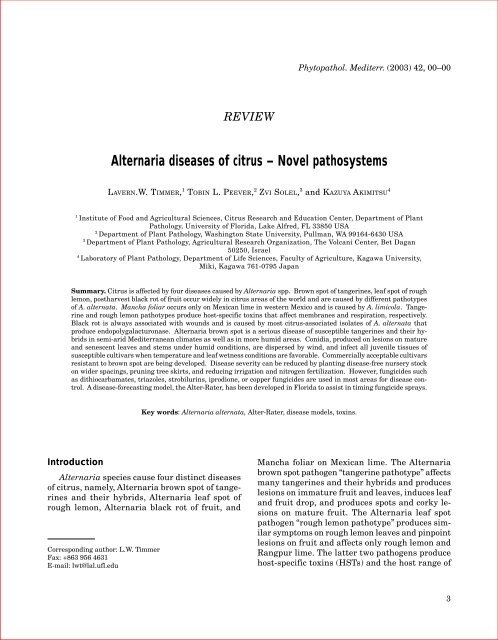Alternaria diseases of citrus - Citrus Research and Education Center ...