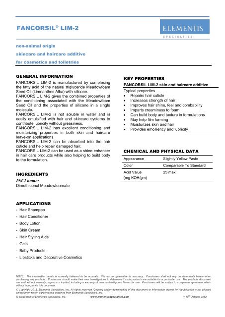 FANCORSIL LIM-2 - Elementis Specialties