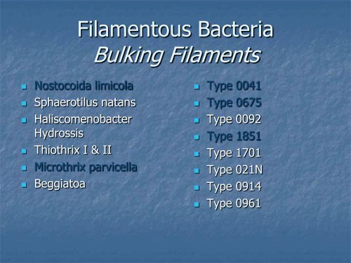 Identification and Control of Filamentous Bacteria