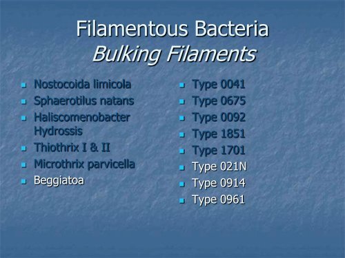 Identification and Control of Filamentous Bacteria