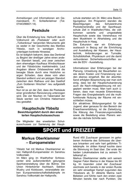 Amtliche Nachrichten Ausgabe 1/2007 - Marktgemeinde Ybbsitz