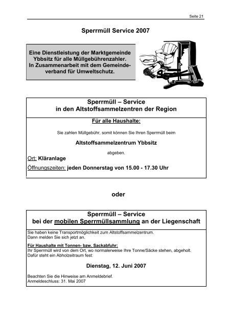 Amtliche Nachrichten Ausgabe 1/2007 - Marktgemeinde Ybbsitz