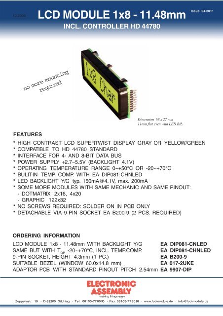 LCD MODULE 1x8 - 11.48mm