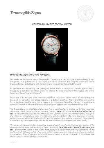 Ermenegildo Zegna Centennial Limited Edition Collection