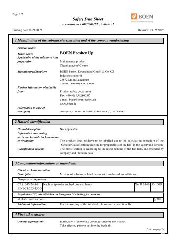 Safety Datasheet Oil Freshen Up - Boen