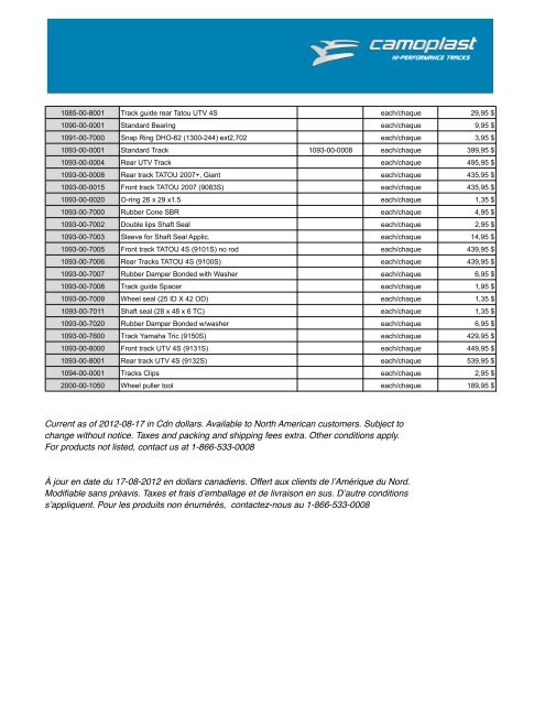 Part%# Description Replace%by% UM Retail 1000-00 ... - Camoplast