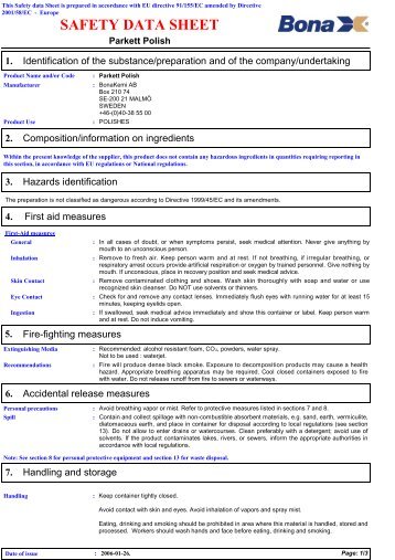 Bona Parkett Polish safety data sheet - AutoSpec