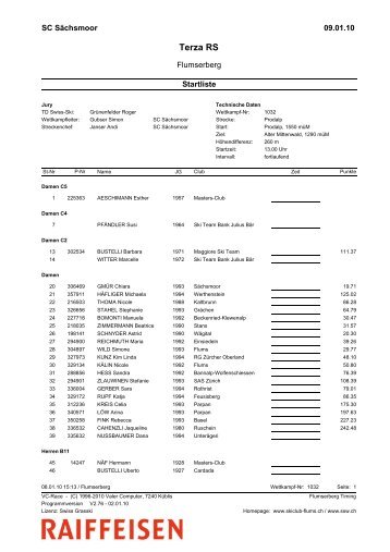 SSV Startliste 1 Lauf - Swiss-Ski KWO