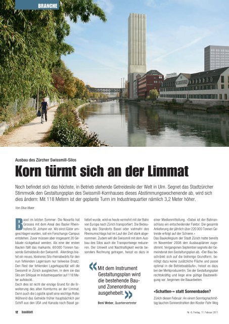 Korn türmt sich an der Limmat - Baublatt