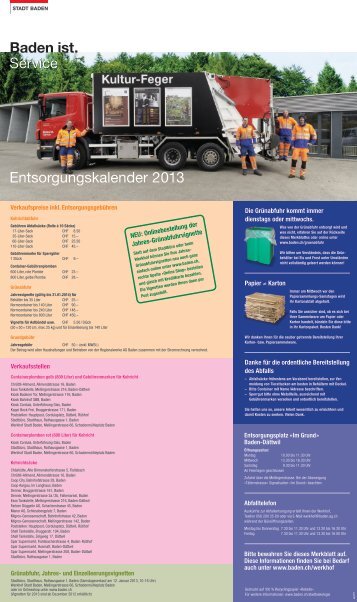 Baden ist. Service Entsorgungskalender 2013