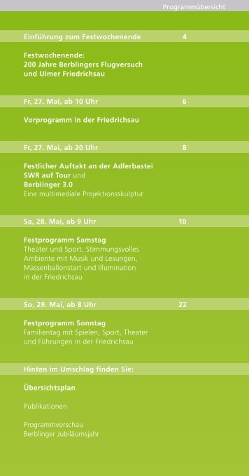 Programm Festwochenende - Berblinger - Ulm