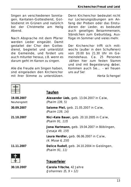 Gemeindebrief der Evangelischen Kirchengemeinde Althengstett