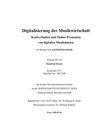 Digitalisierung der Musikwirtschaft Kaufverhalten - Michael Hahsler