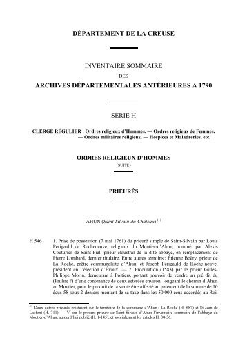 département de la creuse inventaire sommaire archives - Conseil ...