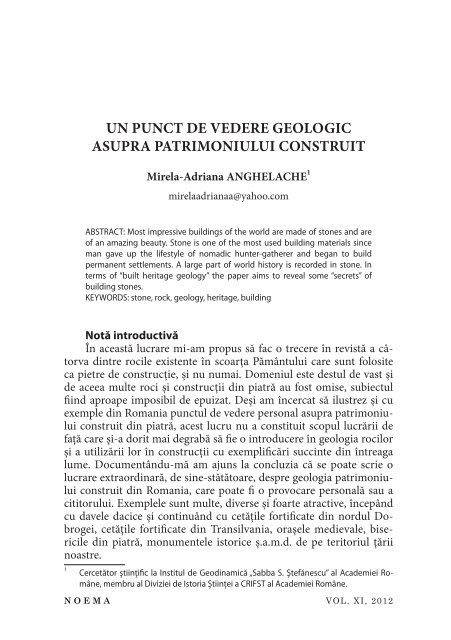 Un punct de vedere geologic asupra patrimoniului construit - noema