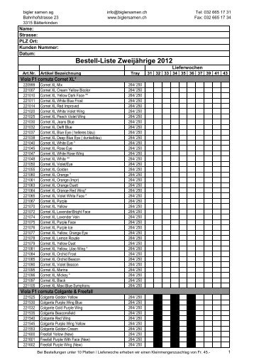 Bestell-Liste Zweijährige 2012 - Bigler Samen AG