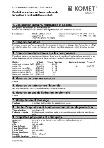 1. Désignation matière, fabrication et société 2 ... - komet group