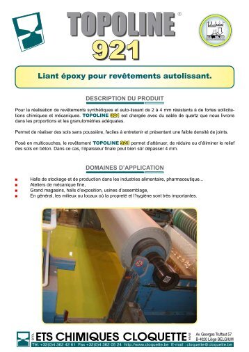 Liant époxy pour revêtements autolissant. - Ets Chimiques Cloquette