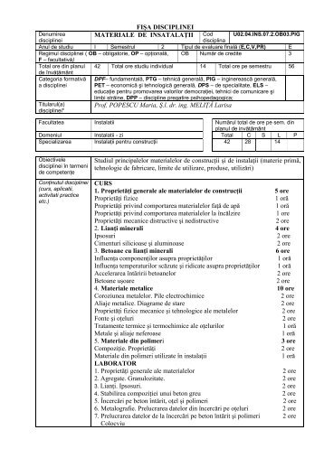 FIŞA DISCIPLINEI - Facultatea de Instalatii