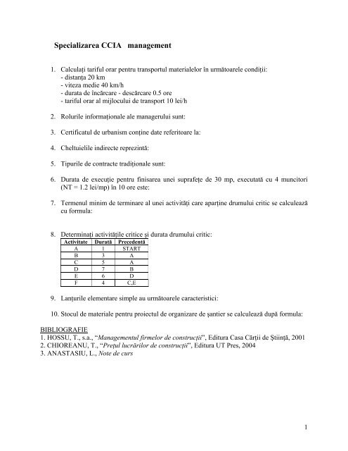 Subiecte Licenta 2012 Specializarea Ccia Facultatea De