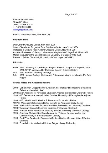 View PDF of CV - The Bard Graduate Center