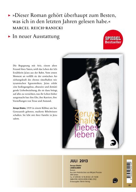 Berlin Verlag Taschenbuch Mai bis Oktober 2013 - Piper Verlag GmbH