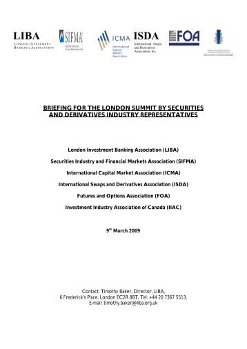 London summit - LIBA, SIFMA, ICMA, ISDA, FOA, IIAC briefin…
