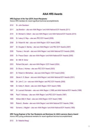 AIAA HRS Awards - AIAA Info