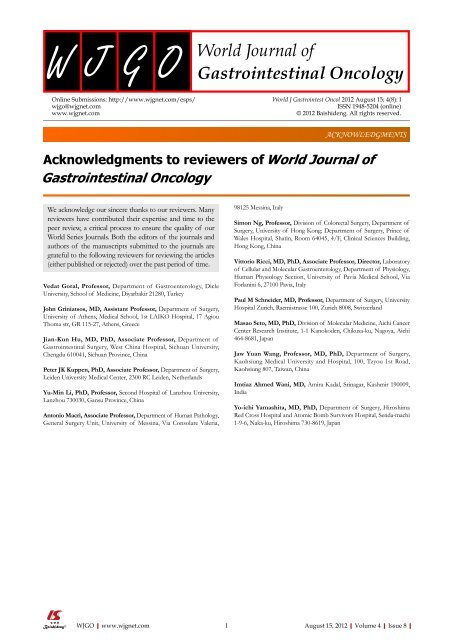 Gastrointestinal Oncology - World Journal of Gastroenterology