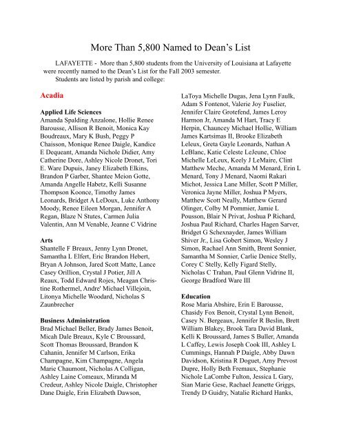 grad list - University of Louisiana at Lafayette