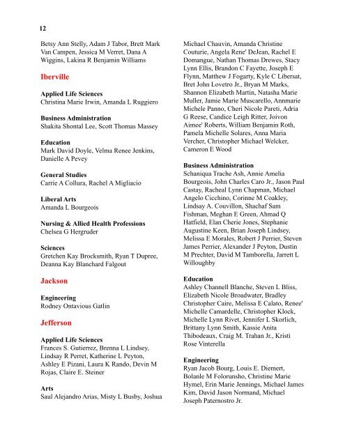 grad list - University of Louisiana at Lafayette