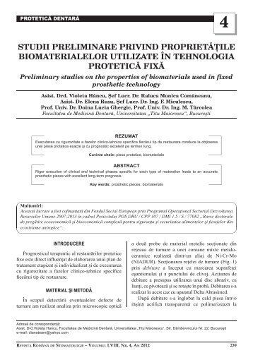 Violeta Hancu, Raluca Monica Comaneanu, Elena ... - Stomatologie