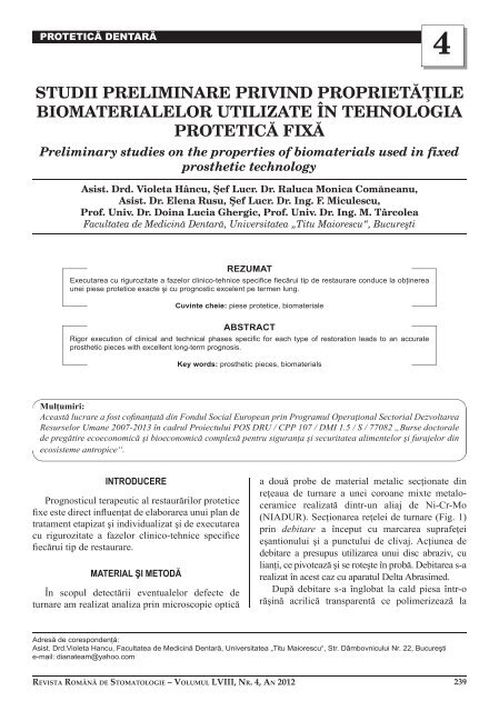 Violeta Hancu, Raluca Monica Comaneanu, Elena ... - Stomatologie