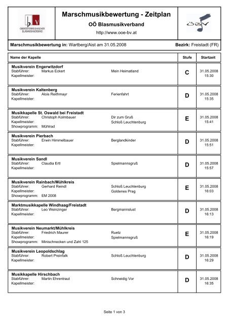 Marschmusikbewertung - Zeitplan - Musikverein Wartberg od Aist