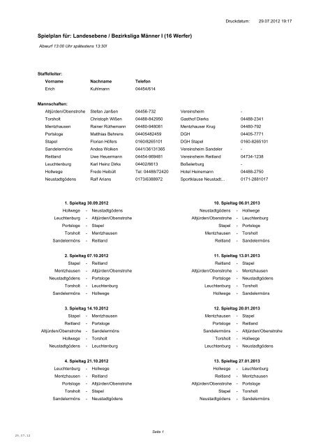 Spielplan für: Landesebene / Bezirksliga Männer ... - KBV Torsholt e.V.