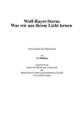 Wolf-Rayet-Sterne Was wir aus ihrem Licht lernen - Astrophysik an ...