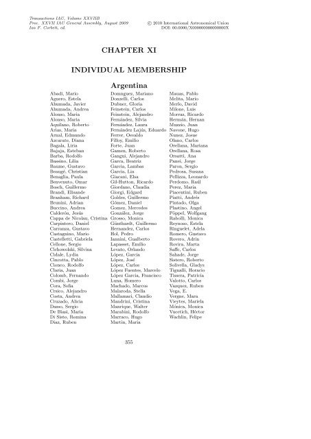 CHAPTER XI INDIVIDUAL MEMBERSHIP Argentina - IAU