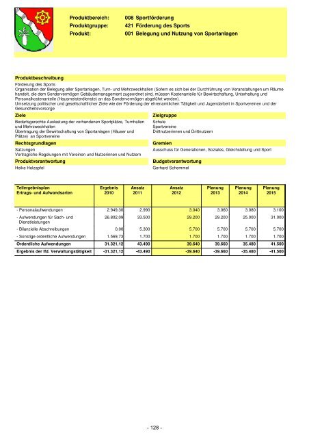 Haushaltsplan für das Haushaltsjahr 2012 der ... - Leopoldshöhe