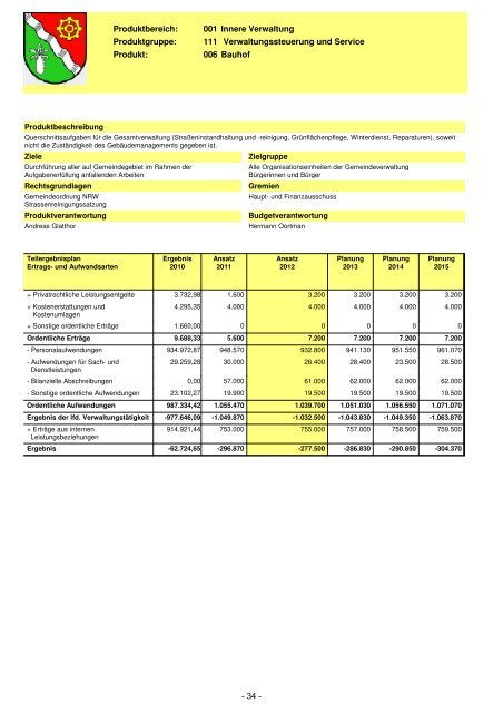 Haushaltsplan für das Haushaltsjahr 2012 der ... - Leopoldshöhe