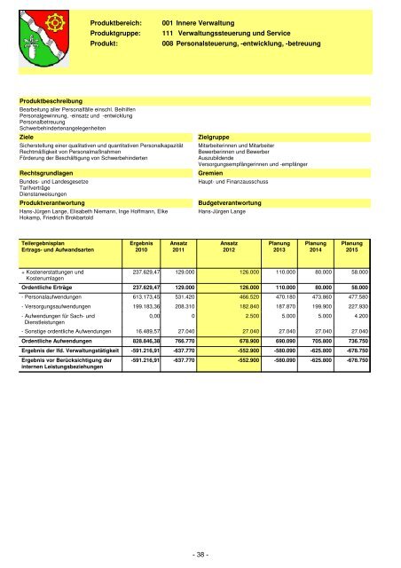 Haushaltsplan für das Haushaltsjahr 2012 der ... - Leopoldshöhe