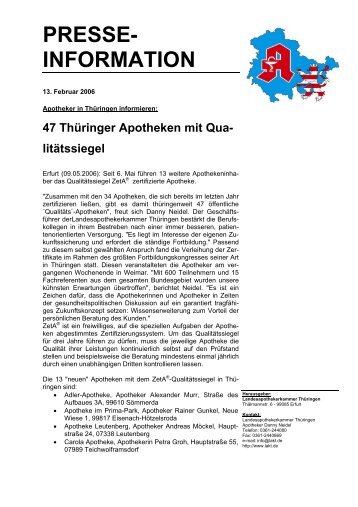 47 Thüringer Apotheken mit Qua - LAKT