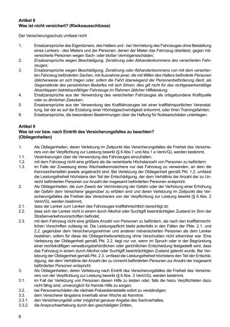 Vertragsgrundlagen zur Kraftfahrzeug-Haftpflichtversicherung - VVD