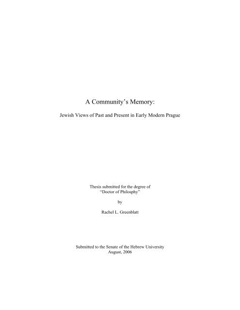 R.L. Greenblattt, "A Community's Memory: Jewish Views of - iSites