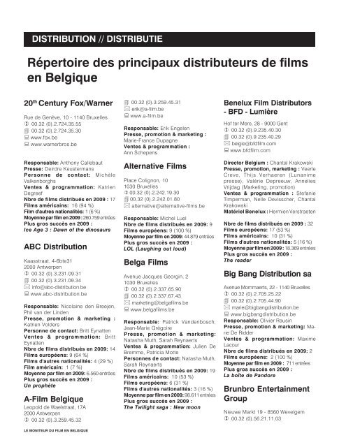 Répertoire des principaux distributeurs de films en Belgique 2010.pmd