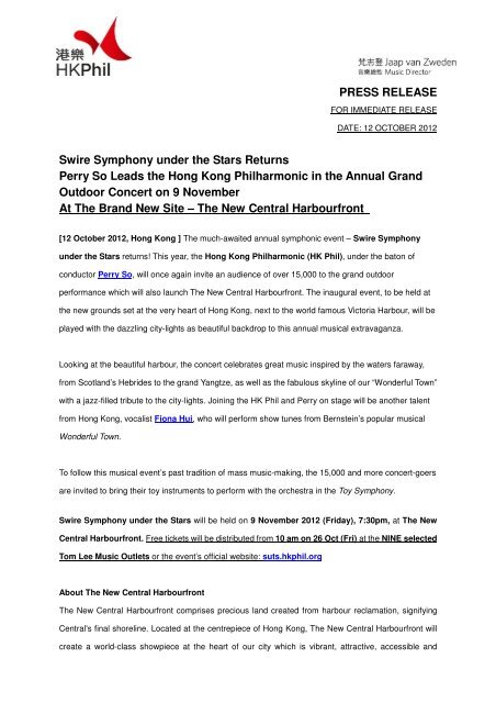 PRESS RELEASE Swire Symphony under the Stars Returns Perry ...