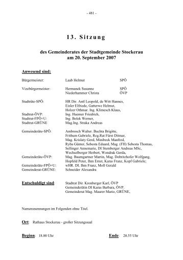 Protokoll zur Gemeinderatssitzung vom 2007.09.20 - .PDF - Stockerau