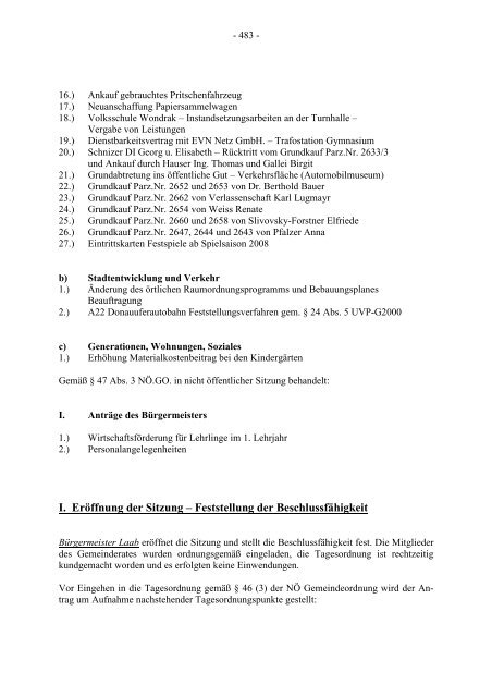 Protokoll zur Gemeinderatssitzung vom 2007.09.20 - .PDF - Stockerau